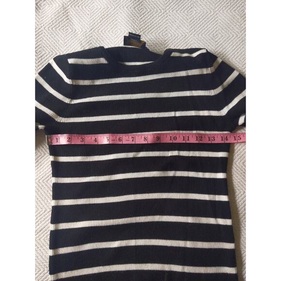 PENDLETON Black White Striped Long Sleeve Top Ribbed Cotton Parisian Chic M - Picture 5 of 6
